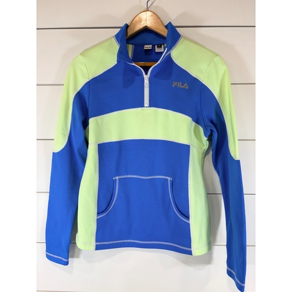 Fila Tops - Fila Performance Womens Quarter Zip Long Sleeve Blue Green Pullover Size Medium